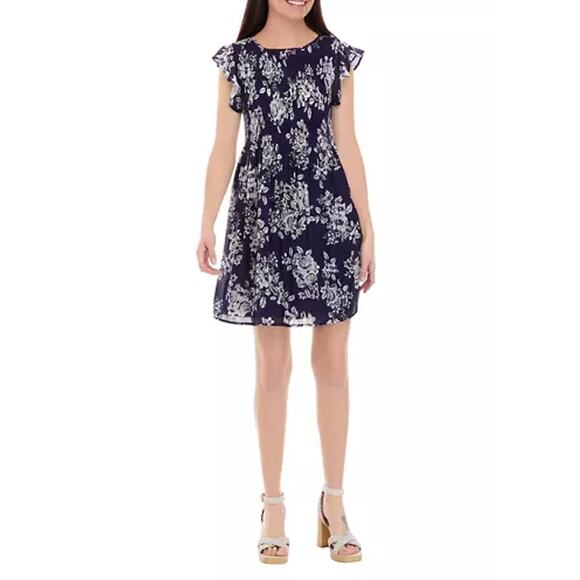 Spense Floral Woman's Flutter Sleeve Pleated Dress NWT Knee Length Lined Medium - Picture 1 of 16